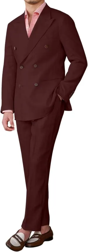 Men's Linen Suit Slim Fit 2 Piece Suits Double Breasted Suits Wedding Prom Tuxedos Business Casual Suit