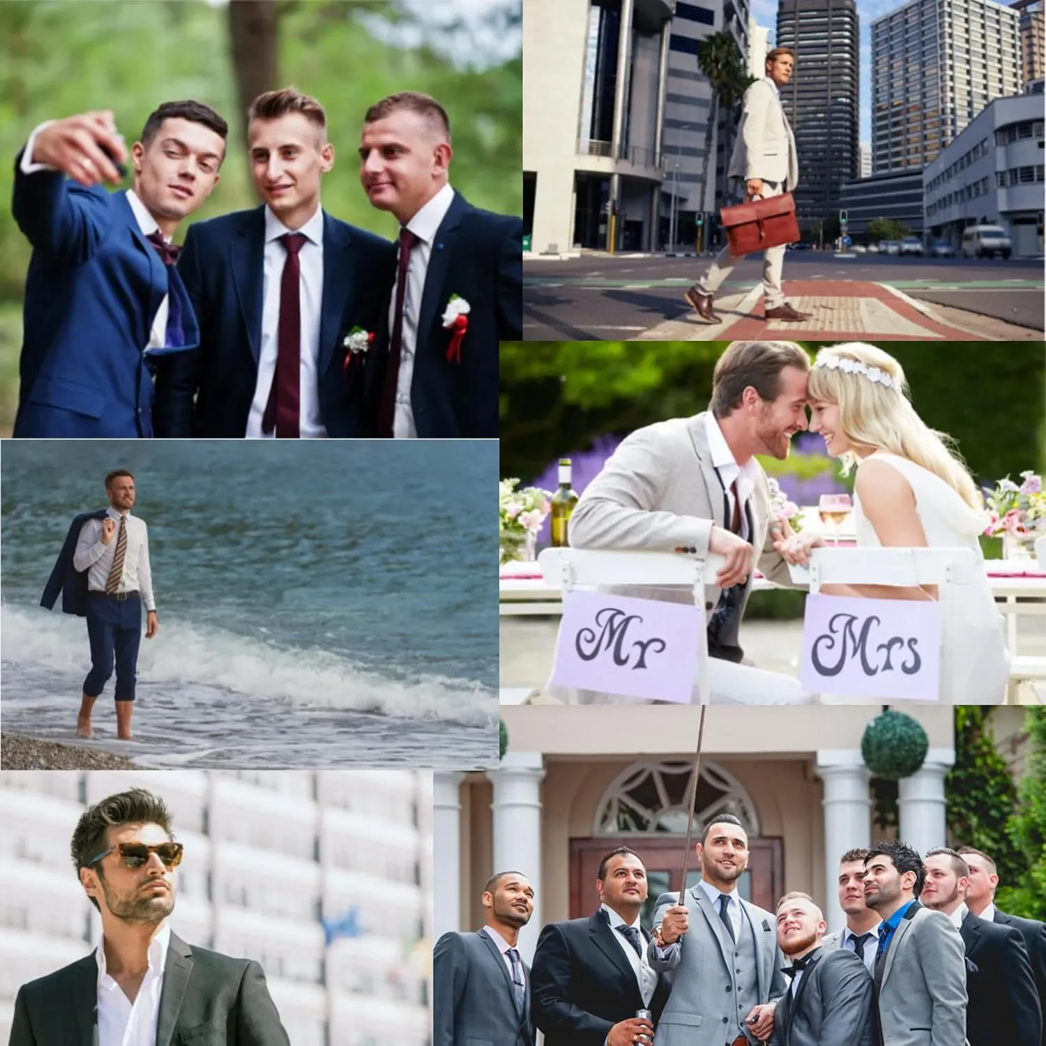 Men's Linen Suits 2-Piece Set - Summer Beach Wedding Groom Suit for Men Prom Tuxedo Jacket & Pants