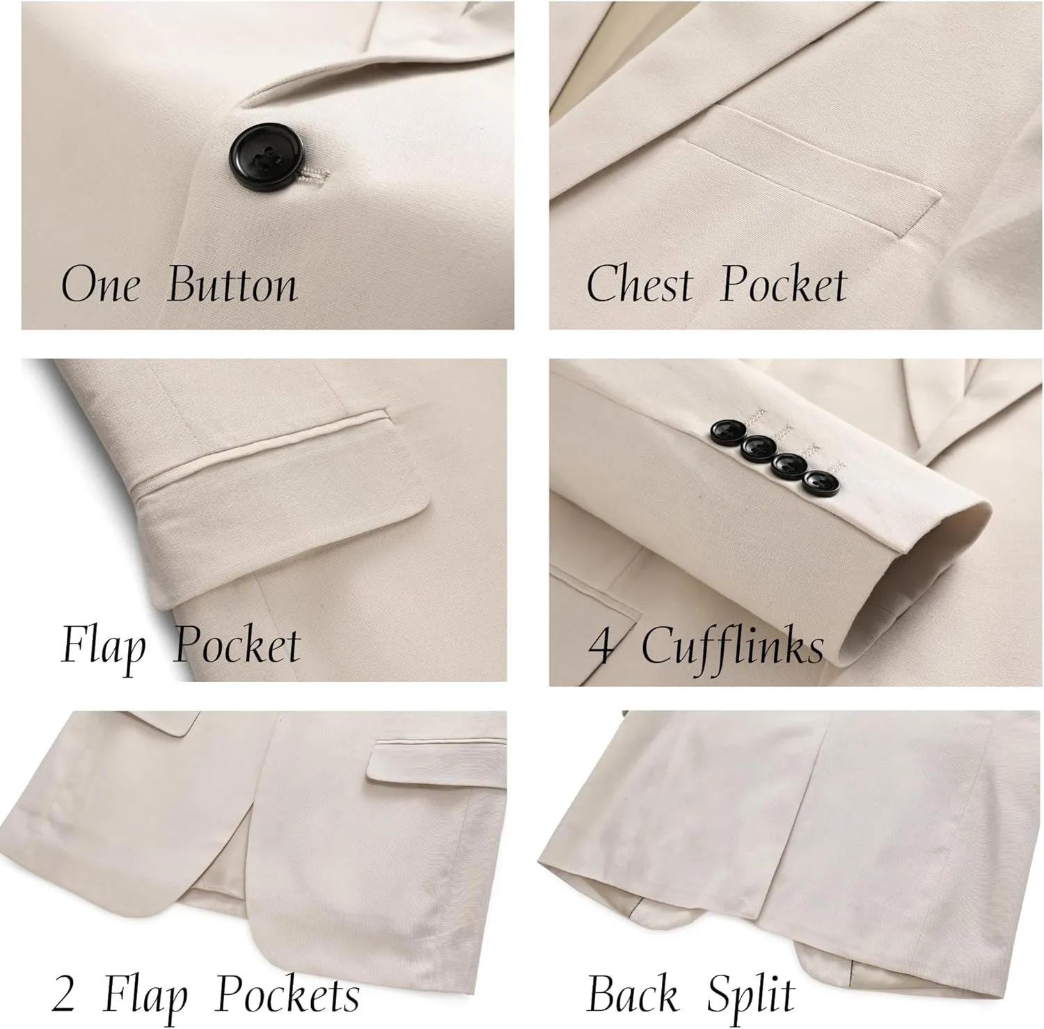 Men's Linen Suits 2-Piece Set - Summer Beach Wedding Groom Suit for Men Prom Tuxedo Jacket & Pants