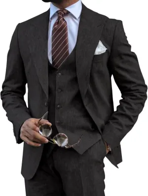 Mens Linen Suits 3 Piece Summer Wedding Suit Men Slim Fit Suits Linen Blazer Vest Pants Set Lightweight