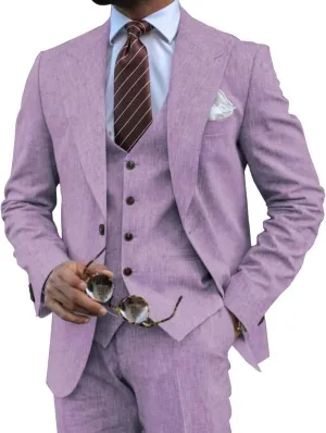 Mens Linen Suits 3 Piece Summer Wedding Suit Men Slim Fit Suits Linen Blazer Vest Pants Set Lightweight