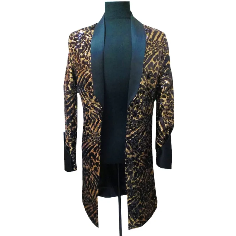 Men's Long Blazer With Leopard Print | Plus Size