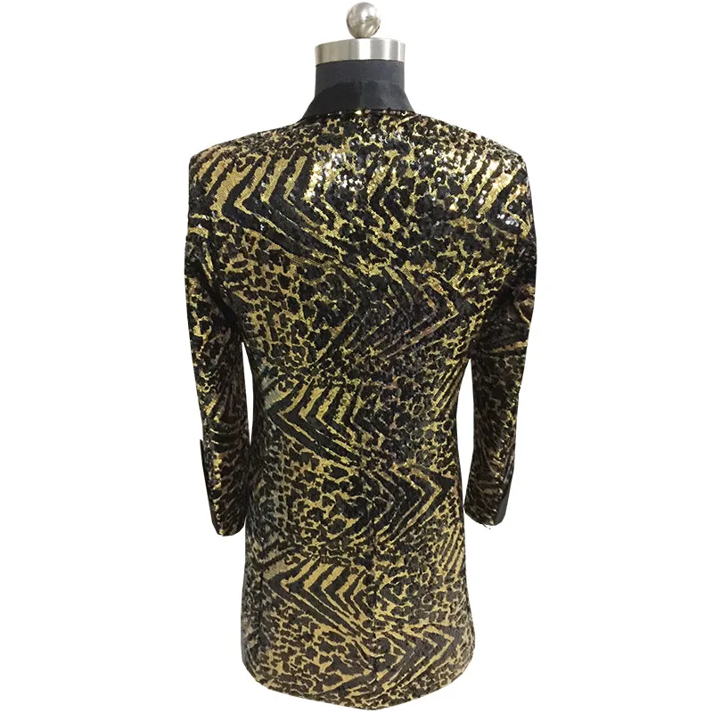Men's Long Blazer With Leopard Print | Plus Size