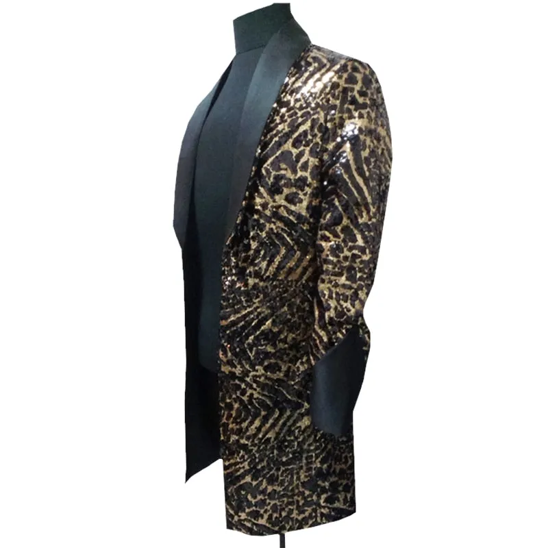Men's Long Blazer With Leopard Print | Plus Size