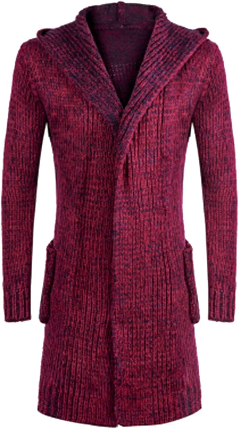 Mens Long Lenth Open Front Cardigan Sweater Chunky Cable Ribbed Shawl Collar Knitted Cardigan Sweaters with Pockets
