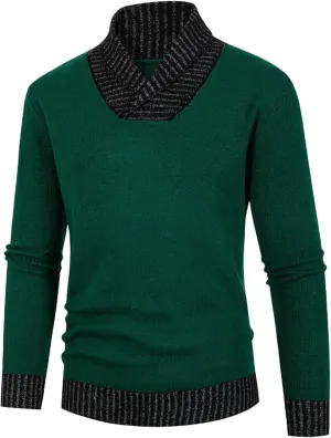 Men's Mock Turtleneck Sweater Fake Two Pieces Shirt V Neck Slim Fit Warm Winter Shirts Knitted Thicken Thermal Dressy Wear