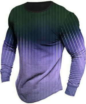 Mens Muscle Fit T Shirts Street Fashion Gradient Longe Sleeve Crew Neck Shirt Gym Workout Athletic Sweatshirts Tops