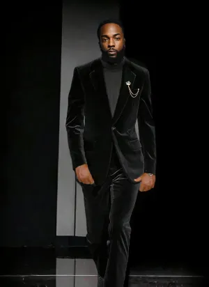 Men's One-Button Velvet Tuxedo Suit: Luxurious Blazer & Slim-Fit Pants
