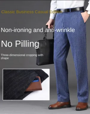 Mens Pants Wool Tweed Herringbone Vintage Dress Pant Men's Business Casual Straight high Waist Non-Iron Wool Trousers