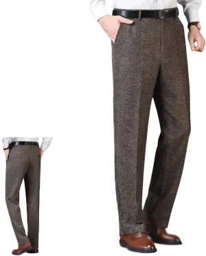 Mens Pants Wool Tweed Herringbone Vintage Dress Pant Men's Business Casual Straight high Waist Non-Iron Wool Trousers