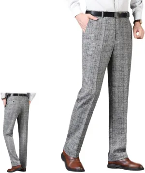 Mens Pants Wool Tweed Herringbone Vintage Dress Pant Men's Business Casual Straight high Waist Non-Iron Wool Trousers