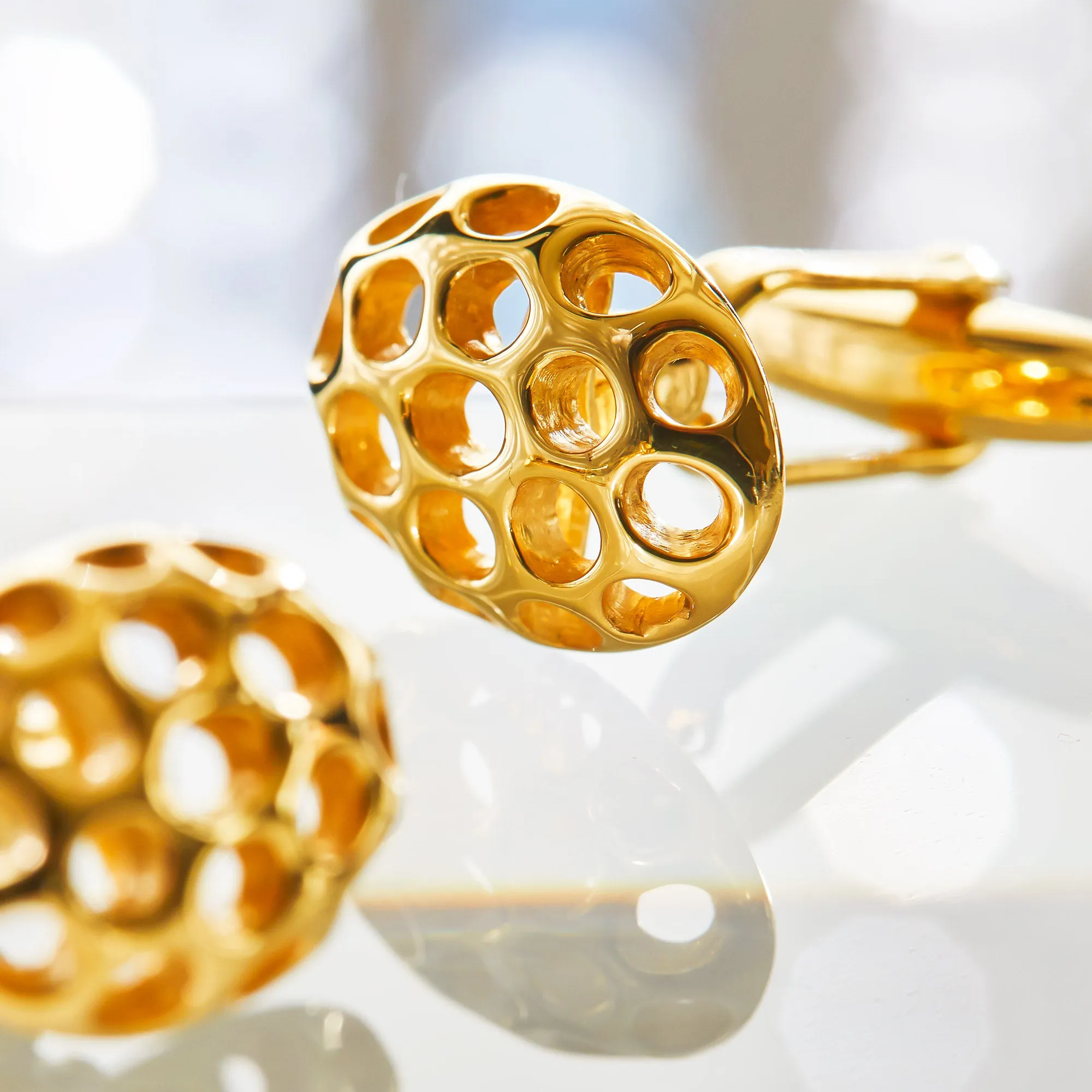 Men's Perforated Gold-Plated Silver Cufflinks, Silver 925/1000, 4,5 g