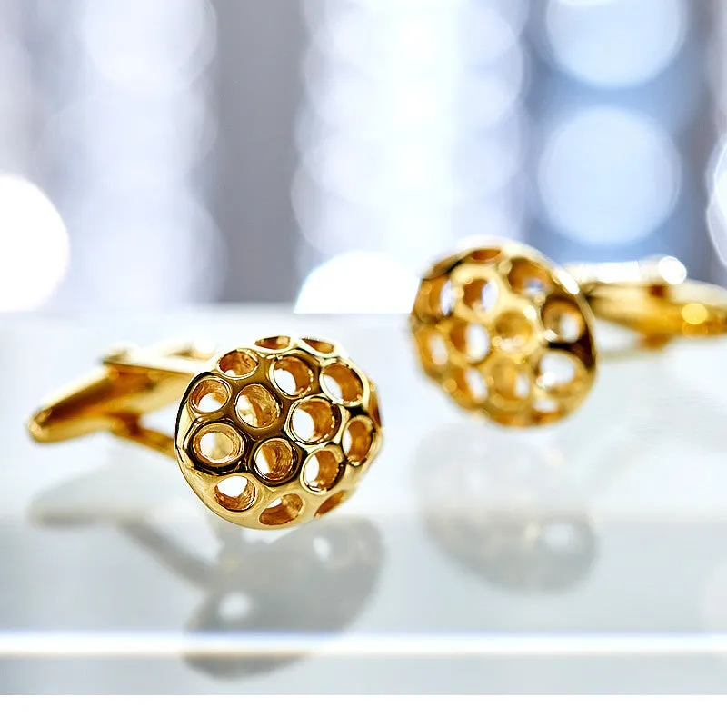 Men's Perforated Gold-Plated Silver Cufflinks, Silver 925/1000, 4,5 g