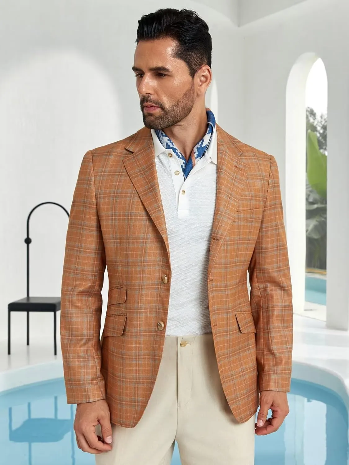 Men's Plaid Blazer Sport Coats Jackets Slim Fit Lightweight Casual Checkered Blazer for Men