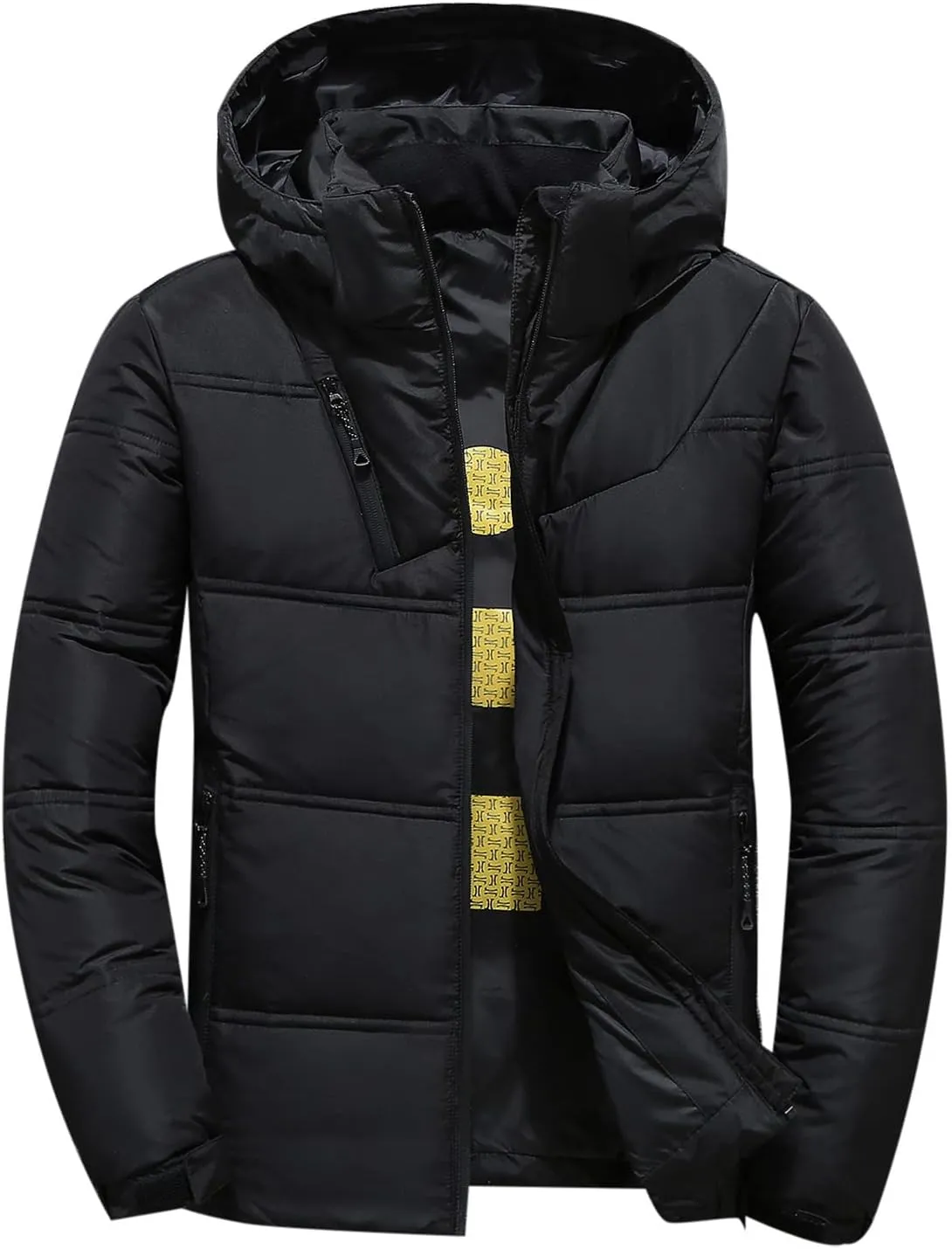 Men's Puffer Jacket Lightweight Hooded Down Coat Zip up Padded Coat Quilted Insulated Jacket Thick Warm Winter Jacket