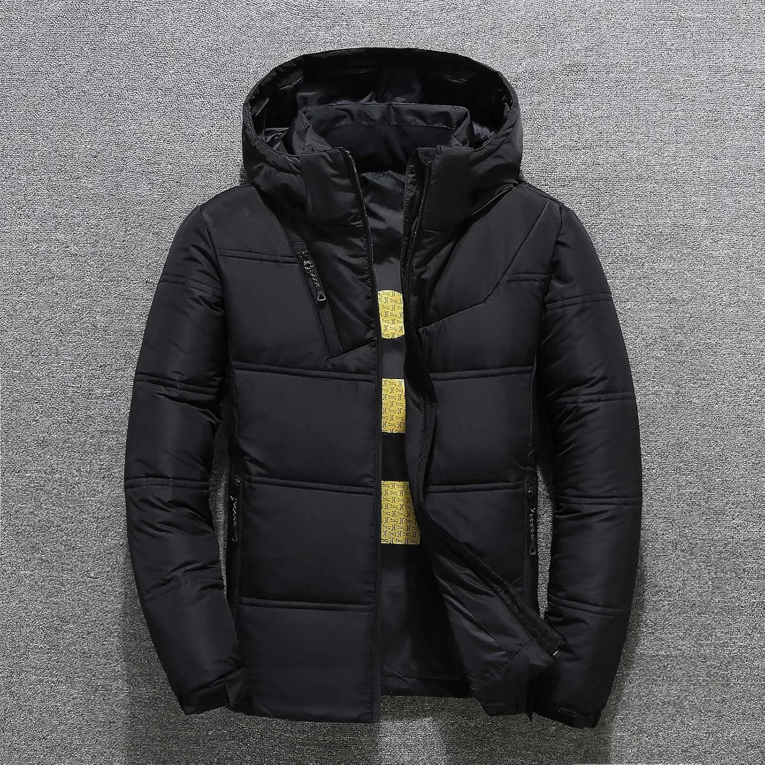 Men's Puffer Jacket Lightweight Hooded Down Coat Zip up Padded Coat Quilted Insulated Jacket Thick Warm Winter Jacket