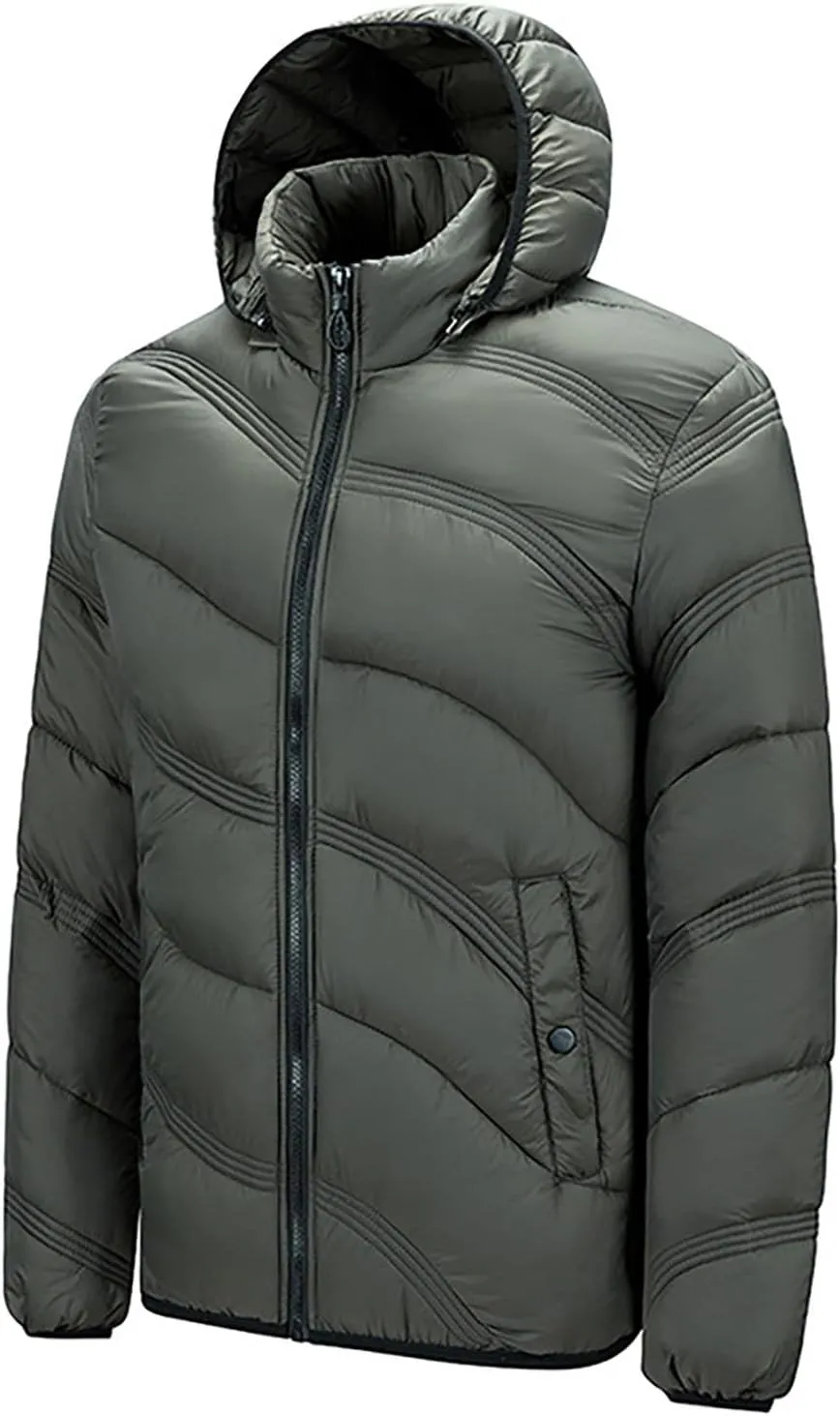 Mens Puffer Jacket Lightweight Hooded Down Jacket Water Resistant Quilted Jacket Plus Size Insulated Jacket Winter Coat