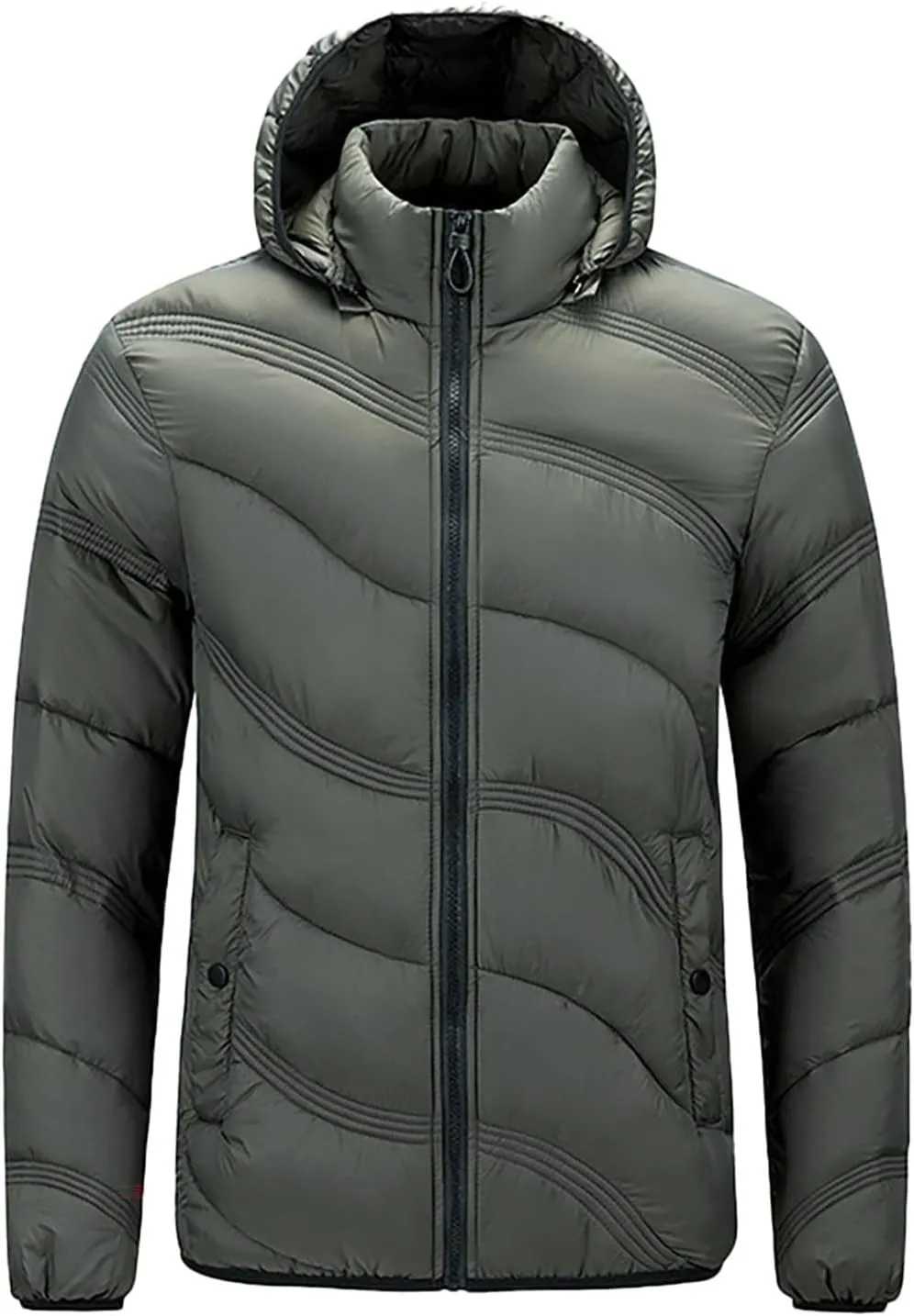 Mens Puffer Jacket Lightweight Hooded Down Jacket Water Resistant Quilted Jacket Plus Size Insulated Jacket Winter Coat