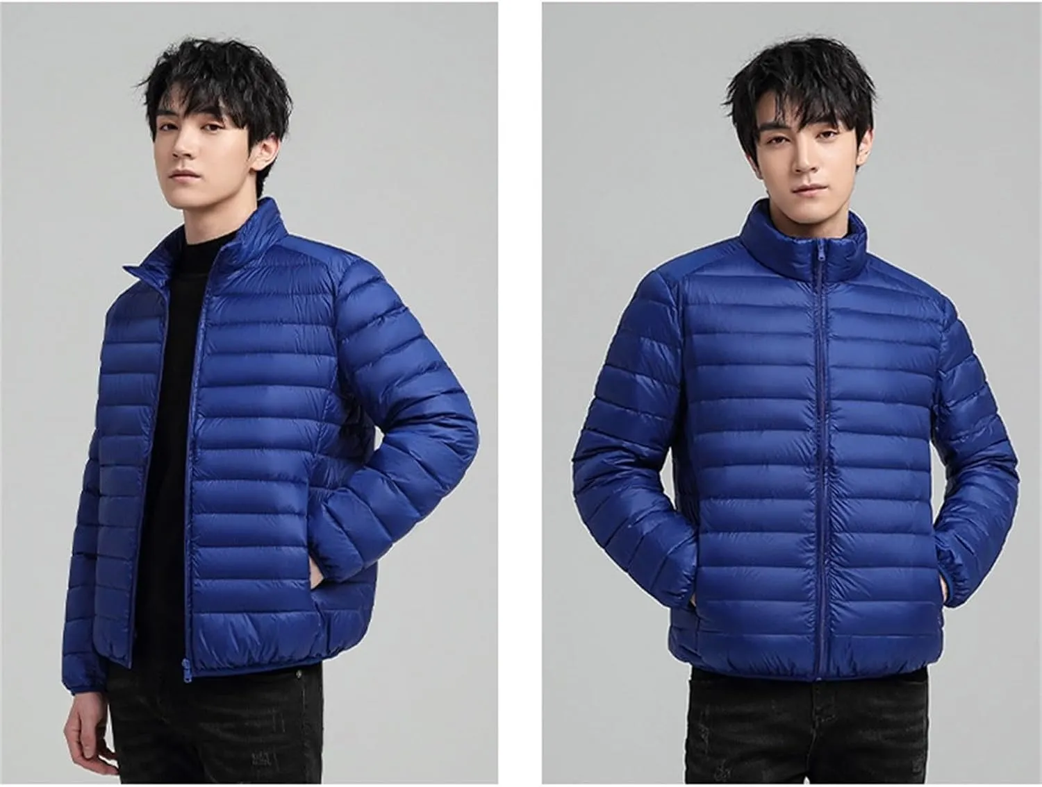 Men's Puffer Jacket Lightweight Windproof Full Zip Quilted Warm Packable Down Coats Plus Size Puffy Stand Collar Jackets