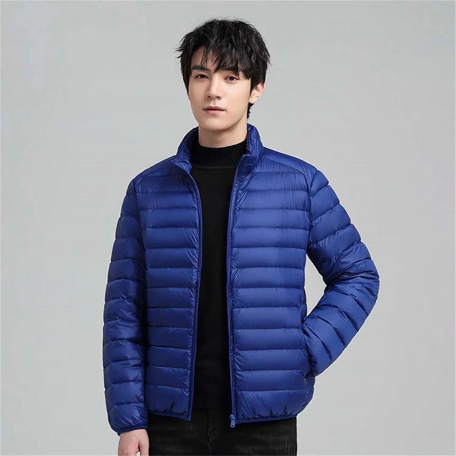 Men's Puffer Jacket Lightweight Windproof Full Zip Quilted Warm Packable Down Coats Plus Size Puffy Stand Collar Jackets