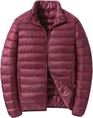 Men's Puffer Jacket Lightweight Windproof Full Zip Quilted Warm Packable Down Coats Plus Size Puffy Stand Collar Jackets