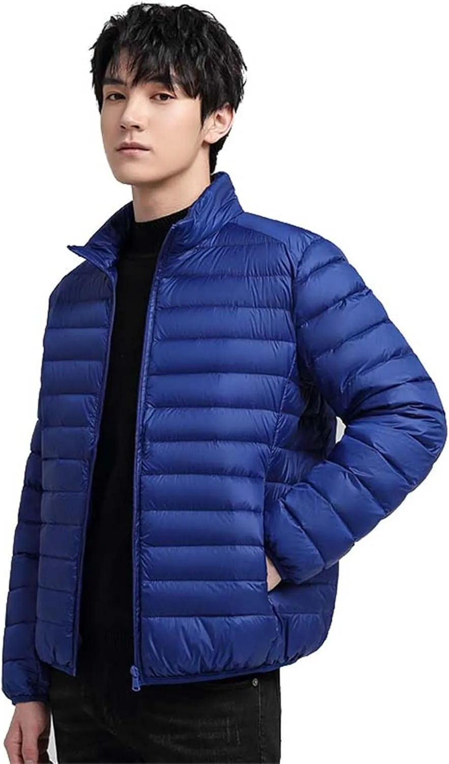 Men's Puffer Jacket Lightweight Windproof Full Zip Quilted Warm Packable Down Coats Plus Size Puffy Stand Collar Jackets