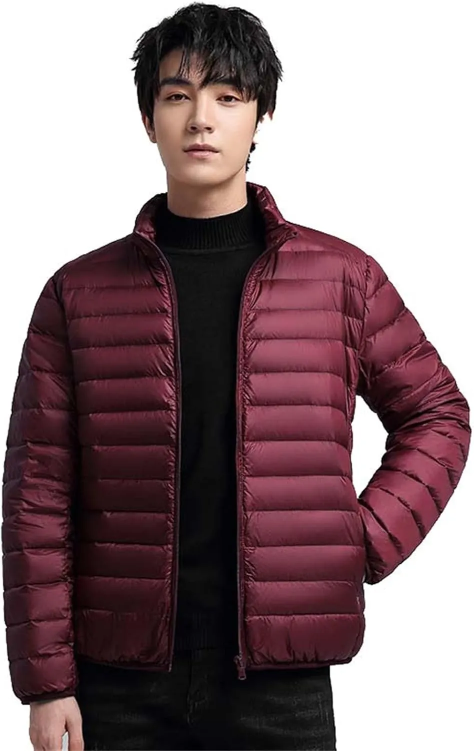 Men's Puffer Jacket Lightweight Windproof Full Zip Quilted Warm Packable Down Coats Plus Size Puffy Stand Collar Jackets