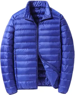 Men's Puffer Jacket Lightweight Windproof Full Zip Quilted Warm Packable Down Coats Plus Size Puffy Stand Collar Jackets