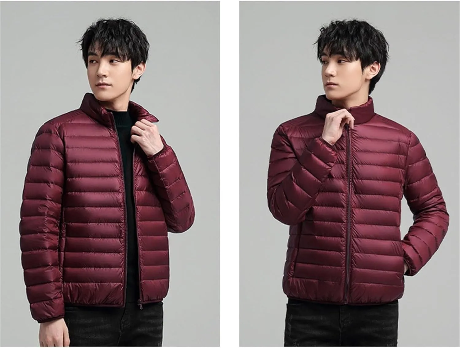 Men's Puffer Jacket Lightweight Windproof Full Zip Quilted Warm Packable Down Coats Plus Size Puffy Stand Collar Jackets