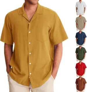 Mens Resort Wear 2025 Button Down Shirt Short Sleeve Breathable Lightweigh Casual Loose Solid Color Shirts with Pocket