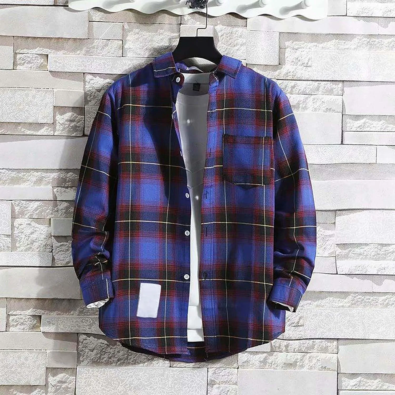 Mens Resort Wear 2025 Casual Plaid Flannel Long Sleeve Button Down Shirts Loose Fit Sun Protection Shirt for Travel