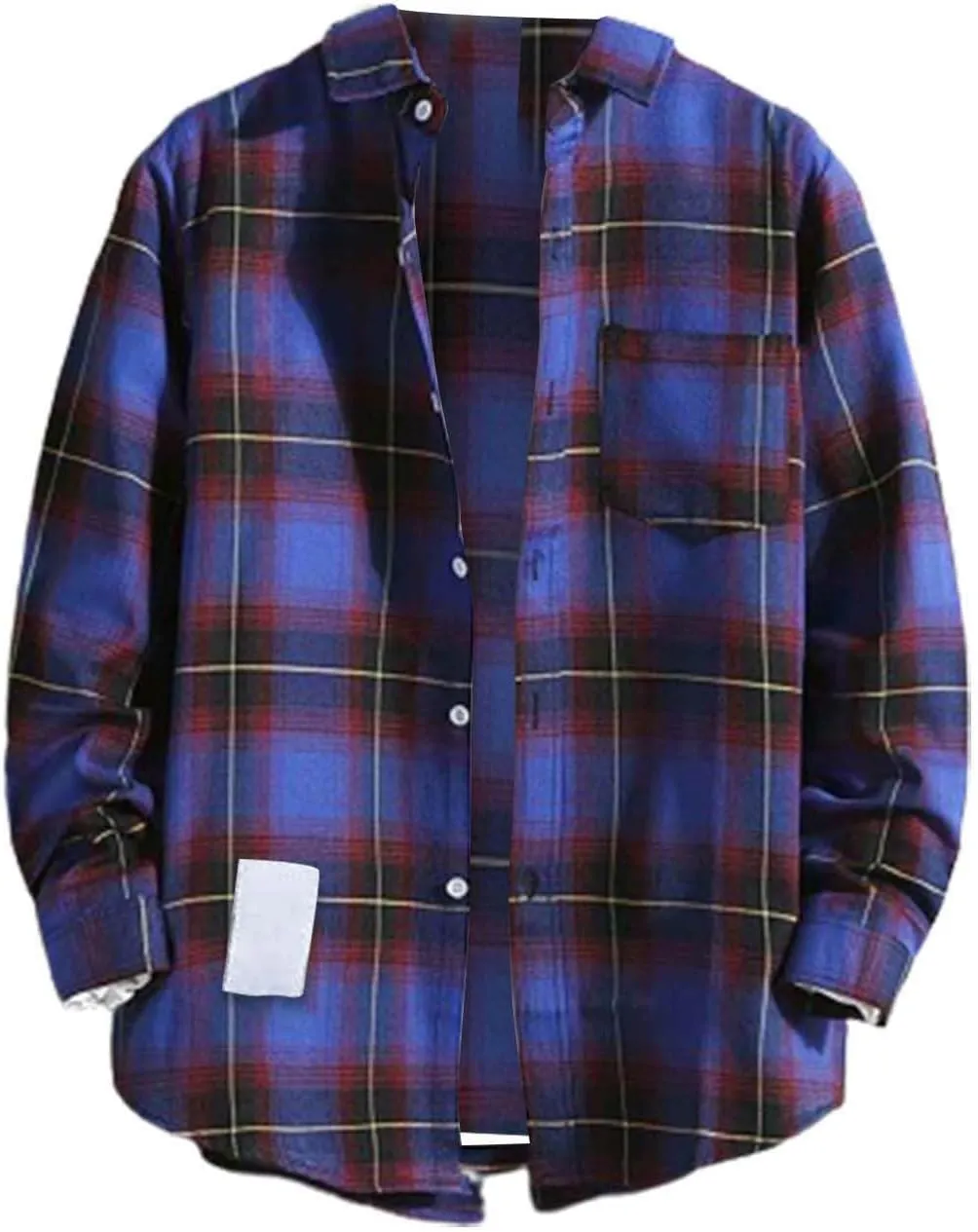 Mens Resort Wear 2025 Casual Plaid Flannel Long Sleeve Button Down Shirts Loose Fit Sun Protection Shirt for Travel
