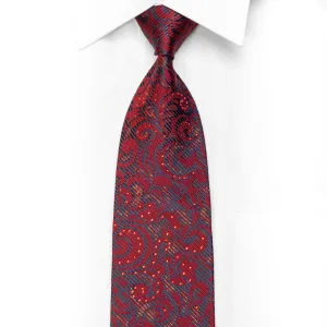 Men's Rhinestone Silk Necktie Burgundy Acanthus On Navy With Green Sparkles