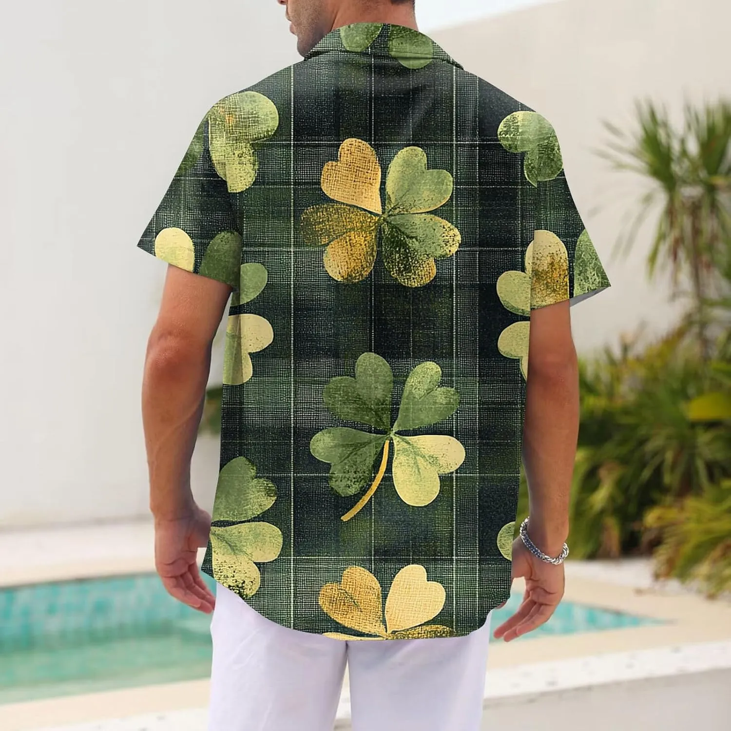 Mens Short Sleeve Shirts Hawaii Print Tops Casual Button Down Shirts for Men Beach Summer Vacation Wedding Tops