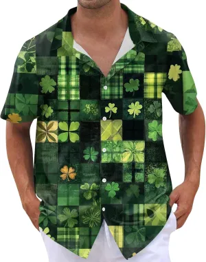 Mens Short Sleeve Shirts Hawaii Print Tops Casual Button Down Shirts for Men Beach Summer Vacation Wedding Tops