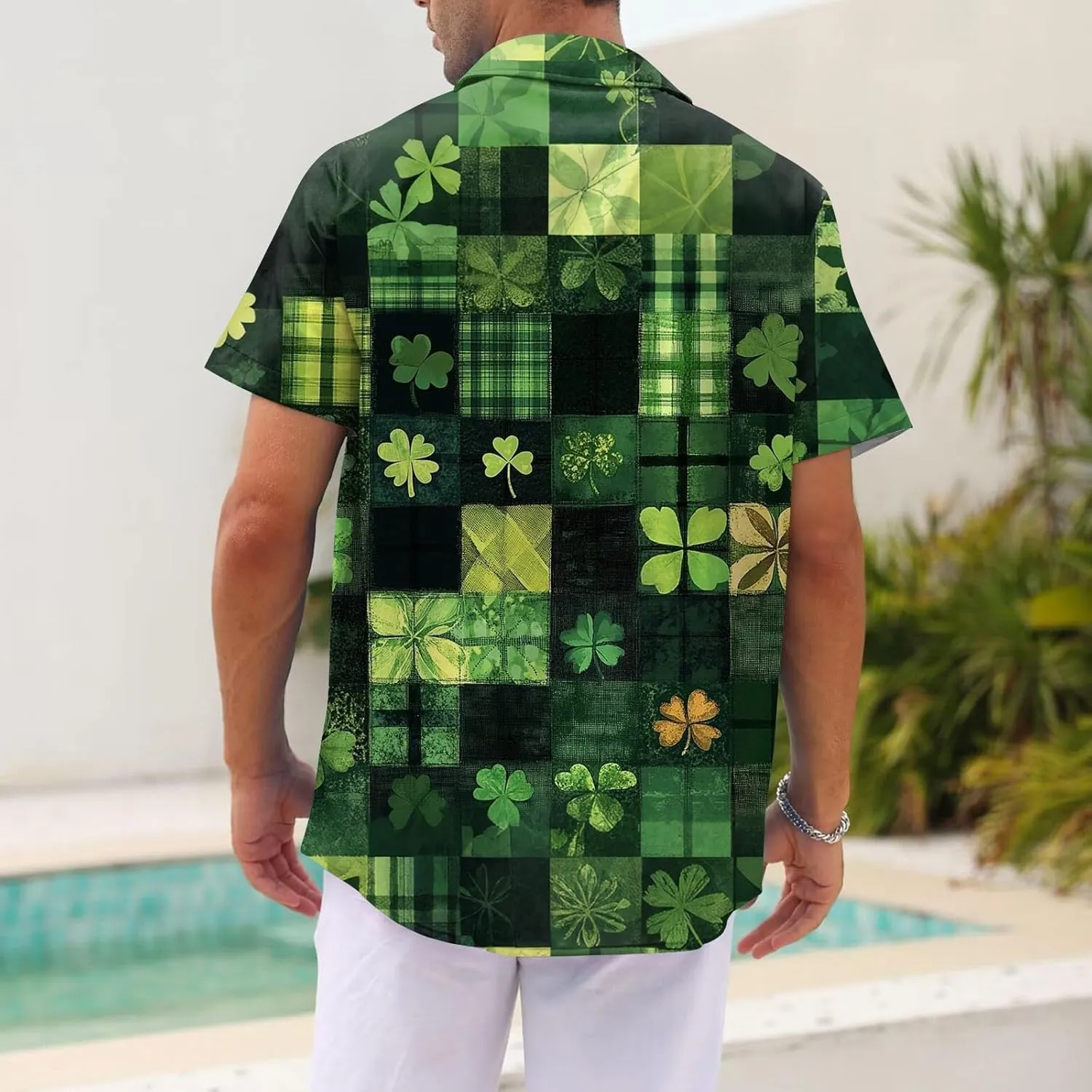 Mens Short Sleeve Shirts Hawaii Print Tops Casual Button Down Shirts for Men Beach Summer Vacation Wedding Tops