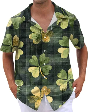 Mens Short Sleeve Shirts Hawaii Print Tops Casual Button Down Shirts for Men Beach Summer Vacation Wedding Tops