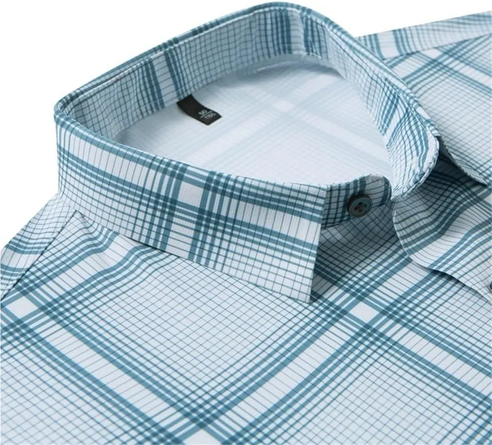 Men's Silk Shirt Fashion Summer Short Sleeve Striped Patchwork Poplin Dress Shirts for Men Soft