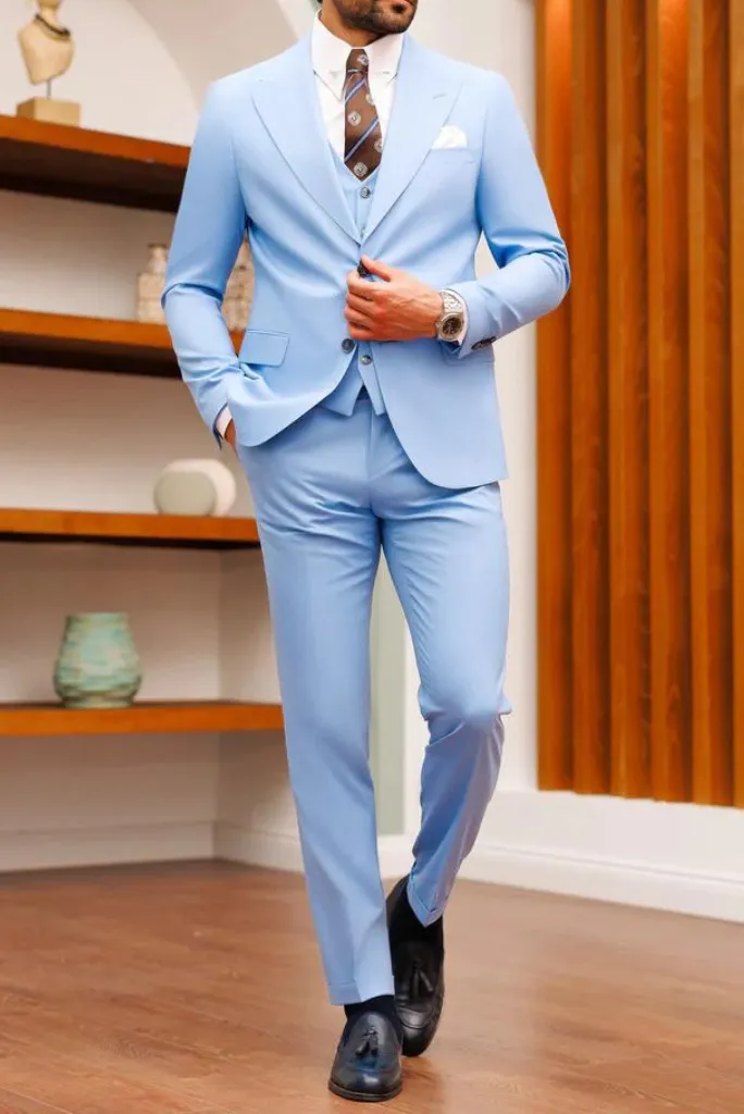 Men's Sky Blue 3 Piece Suit Slim Fit Suit Wedding Suit Two Button Suit Formal Party Wear Suit Dinner Suit Elegant Suit Bespoke Tailoring