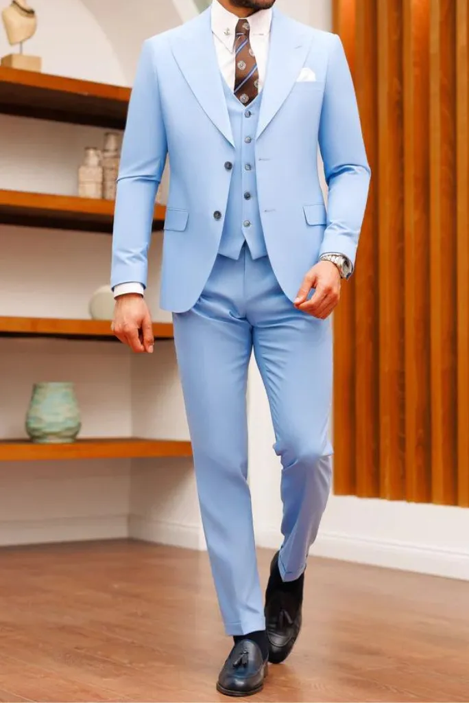 Men's Sky Blue 3 Piece Suit Slim Fit Suit Wedding Suit Two Button Suit Formal Party Wear Suit Dinner Suit Elegant Suit Bespoke Tailoring