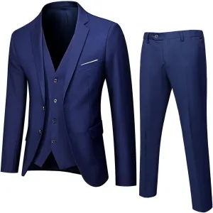 Men's Slim Fit 3 Piece Suit One Button Solid Jacket Vest Pants Set Slim Fit Suit with Stretch Fabric Solid Blazer Jacket