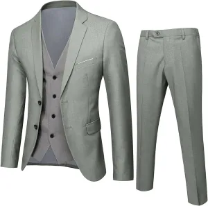 Men's Slim Fit 3 Piece Suit One Button Solid Jacket Vest Pants Set Slim Fit Suit with Stretch Fabric Solid Blazer Jacket