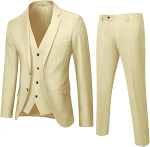 Men's Slim Fit 3 Piece Suit One Button Solid Shawl Lapel Blazer Jacket Wedding Business Party Blazer Vest Pants Set