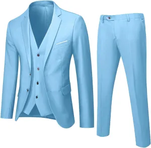 Men's Slim Fit 3 Piece Suit One Button Solid Shawl Lapel Blazer Jacket Wedding Business Party Blazer Vest Pants Set