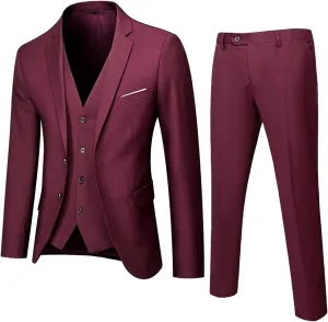 Men's Slim Fit 3 Piece Suit One Button Solid Shawl Lapel Blazer Jacket Wedding Business Party Blazer Vest Pants Set