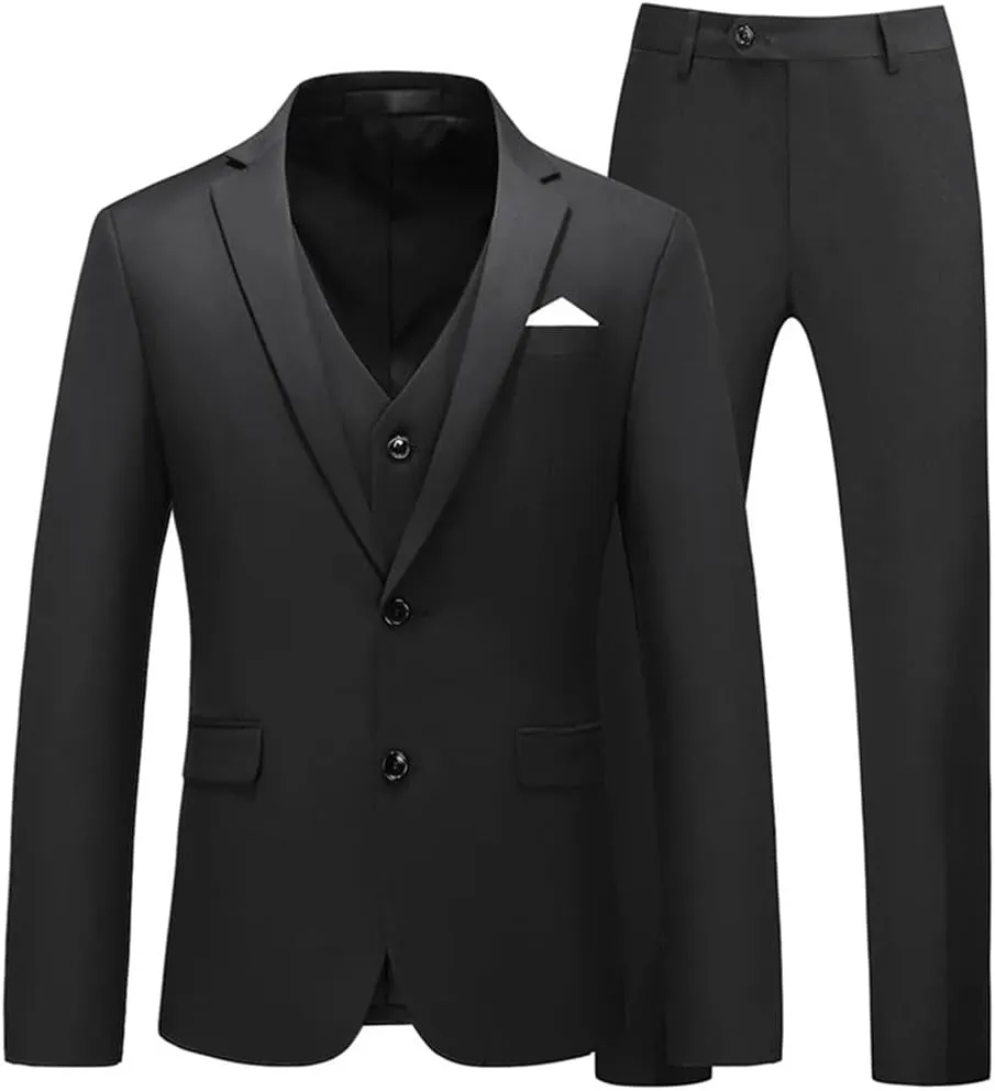 Men's Slim Fit 3-Piece Suit Set Formal Blazer Jacket Vest and Dress Pants for Wedding Business