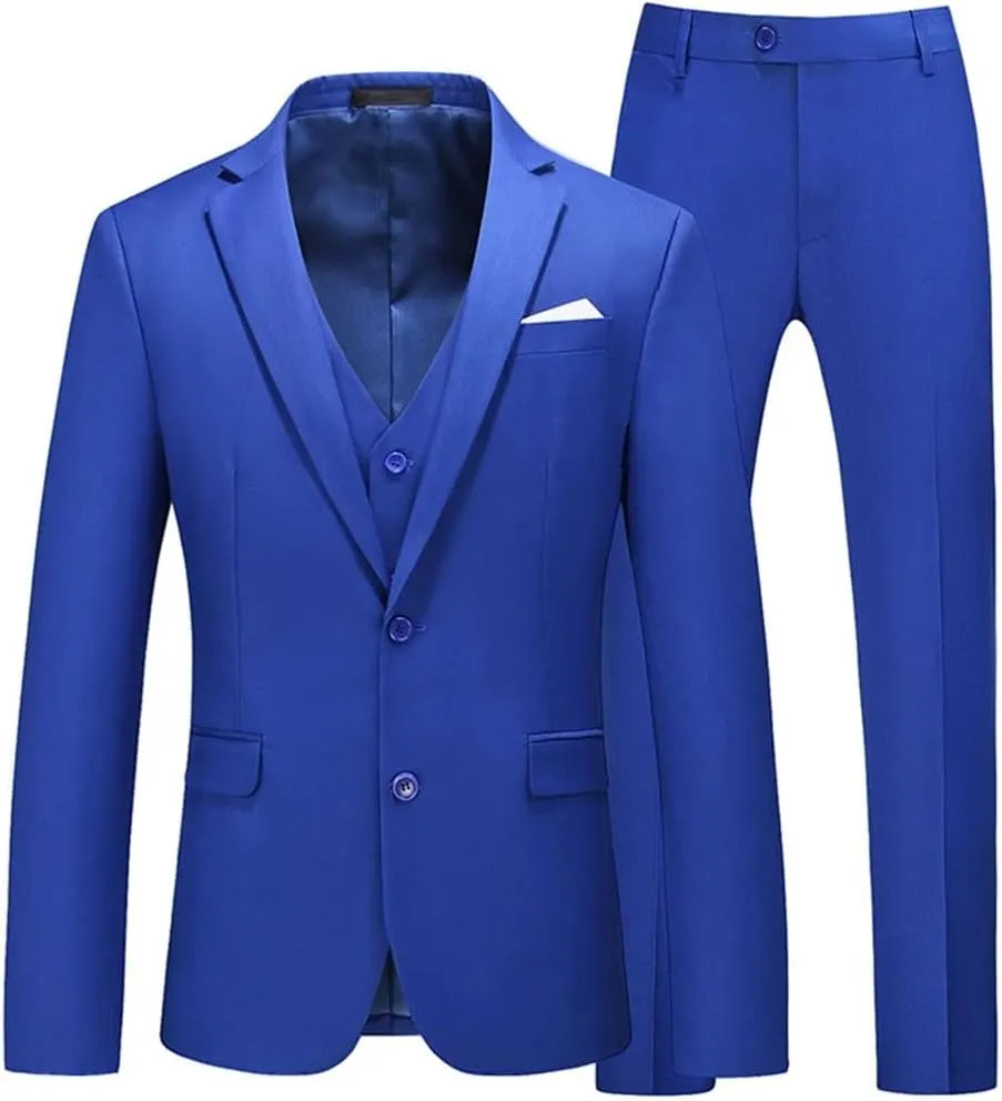 Men's Slim Fit 3-Piece Suit Set Formal Blazer Jacket Vest and Dress Pants for Wedding Business