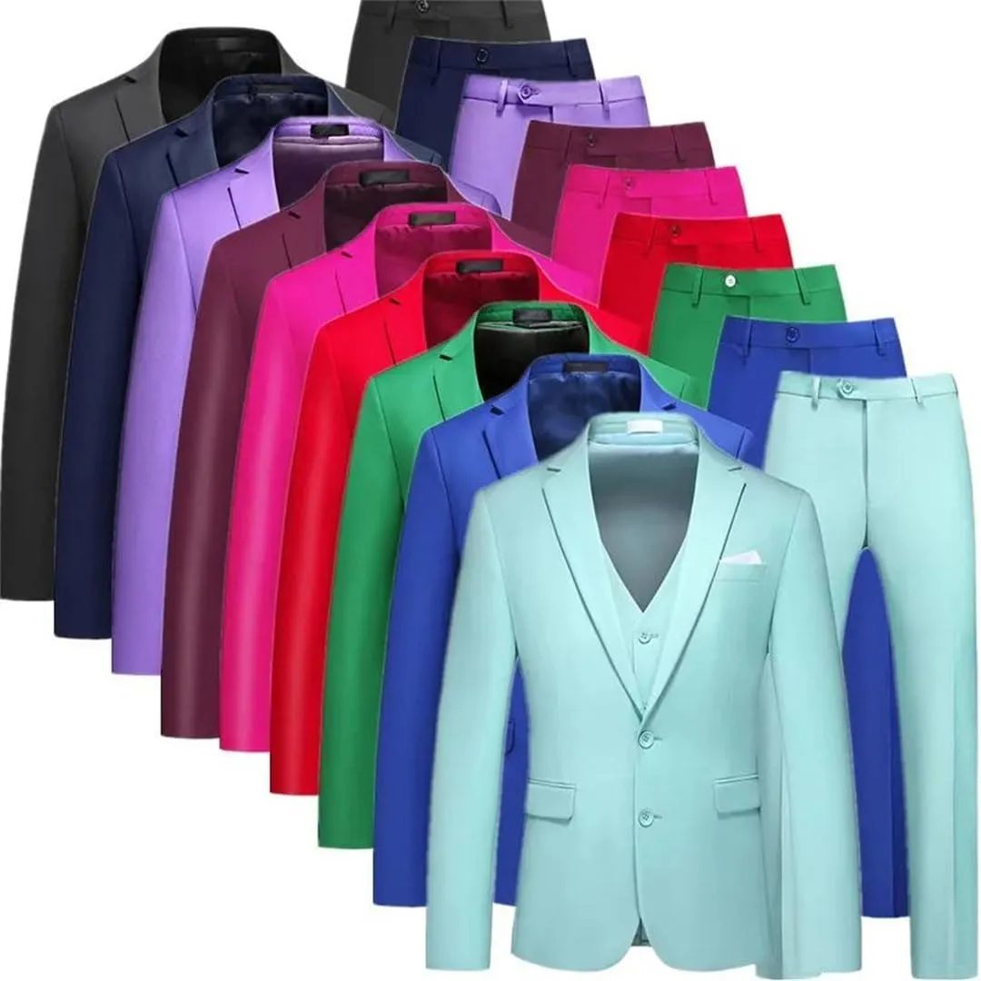 Men's Slim Fit 3-Piece Suit Set Formal Blazer Jacket Vest and Dress Pants for Wedding Business