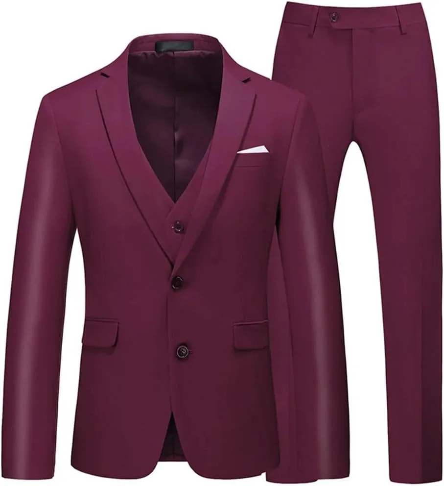 Men's Slim Fit 3-Piece Suit Set Formal Blazer Jacket Vest and Dress Pants for Wedding Business