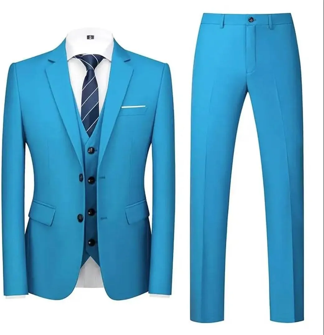 MenS Slim Fit 3 Piece Suit Two Button Jacket Vest and Pants for Formal Or Business Party Set